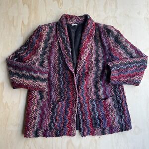 Vintage Bedford Fair Jacket Womens Medium Multicolor Boucle Knit Button 80s